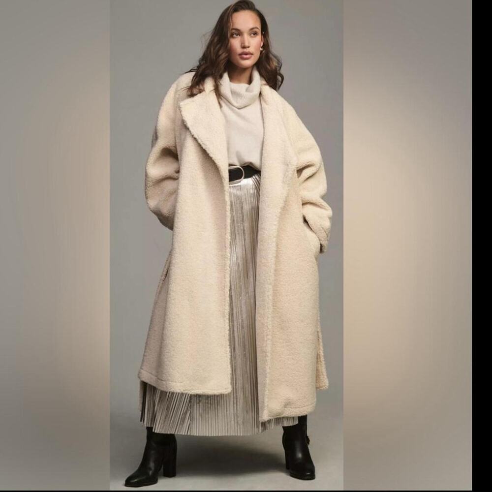 NEW Good American Oversized Sherpa Trench Coat – Bone – Size 4X/5X